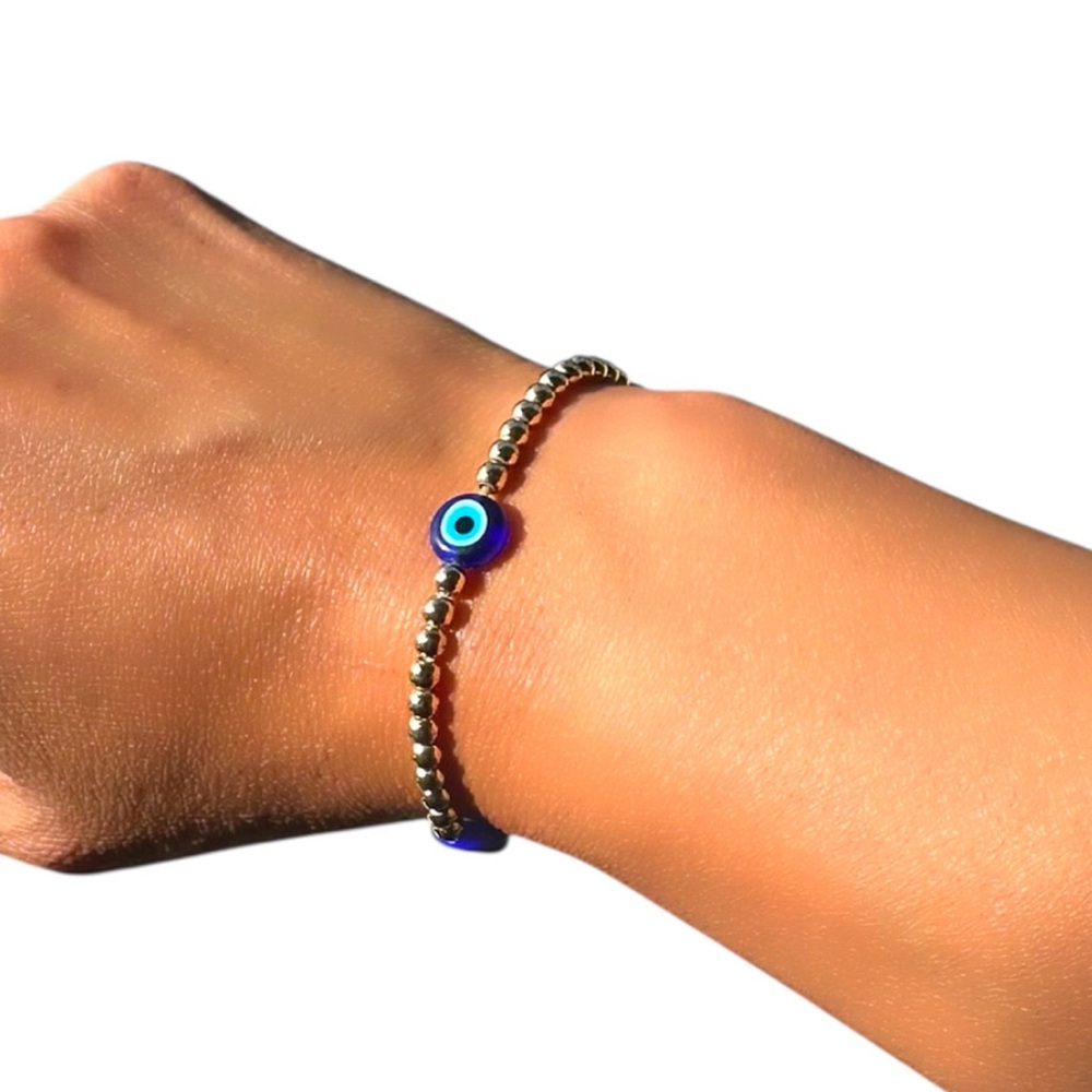Gold Evil Eye Beaded Stretch Bracelet Festival Bohemian Summer Concerts Party